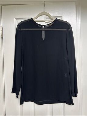 Faux-Sheer Black Long-Sleeve Blouse